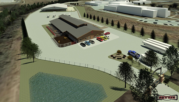 Equine Sports Complex Rendering - Daytime from Above Northwest
