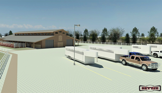 Equine Sports Complex Rendering - Barn Exterior from East