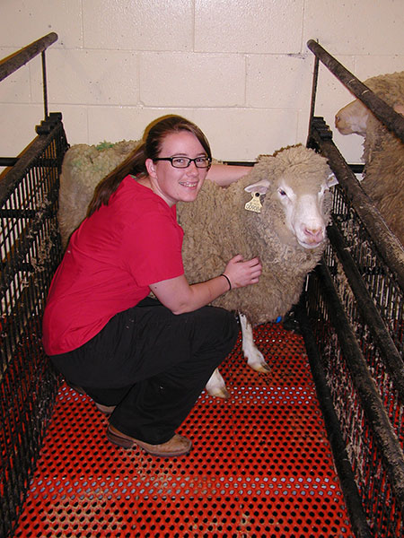 Taylor Barnes with a sheep