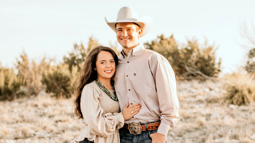 Morgan Hodges (left) with her husband Kade (right). Morgan recently completed the M.A.S. program in Beef Cattle Production while helping run their livestock company 800 miles from campus.
