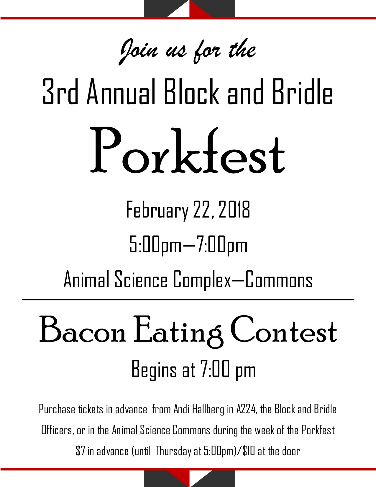 The flyer for the 3rd Annual Block and Bridle Porkfest