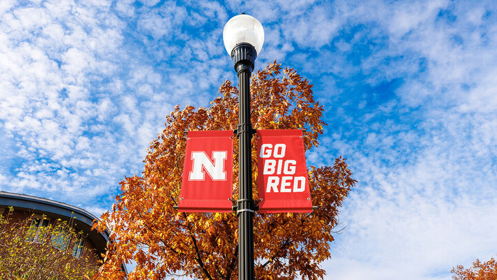 Nebraska banners displayed on campus