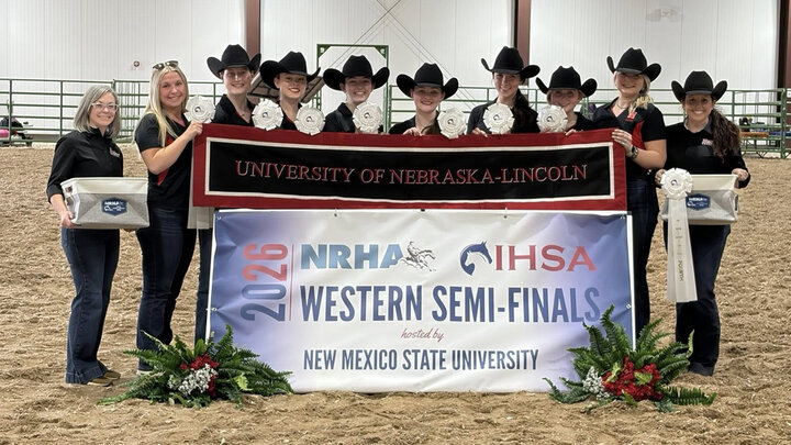 The Equestrian Western Team posed with ribbons and awards following 2026 semifinals