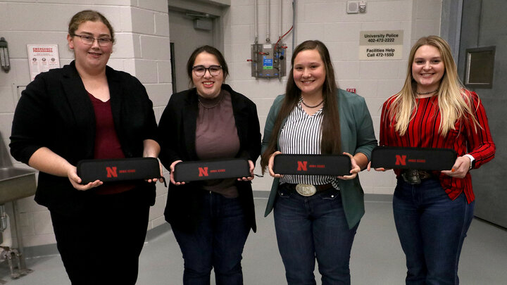 2022 Academic Quadrathlon Winners (L-R): Emma Schmidt, Allison Everhart, Elizabeth Hodges, Laura Reiling