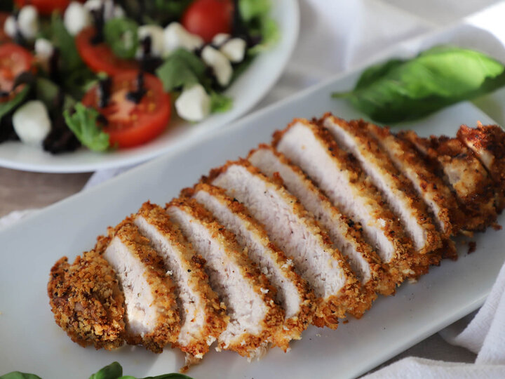 Crispy Air Fryer Pork Chops with Caprese Salad