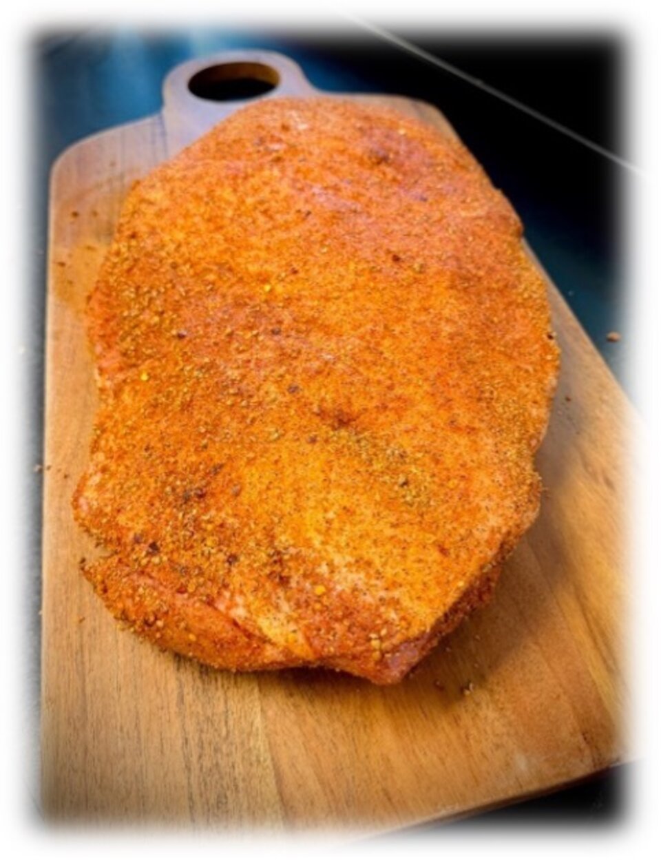 BBQ seasoned fresh pork outside ham muscle.