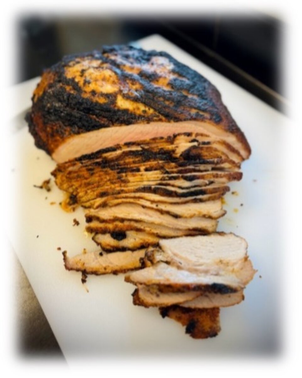 Grilled and sliced fresh pork outside.